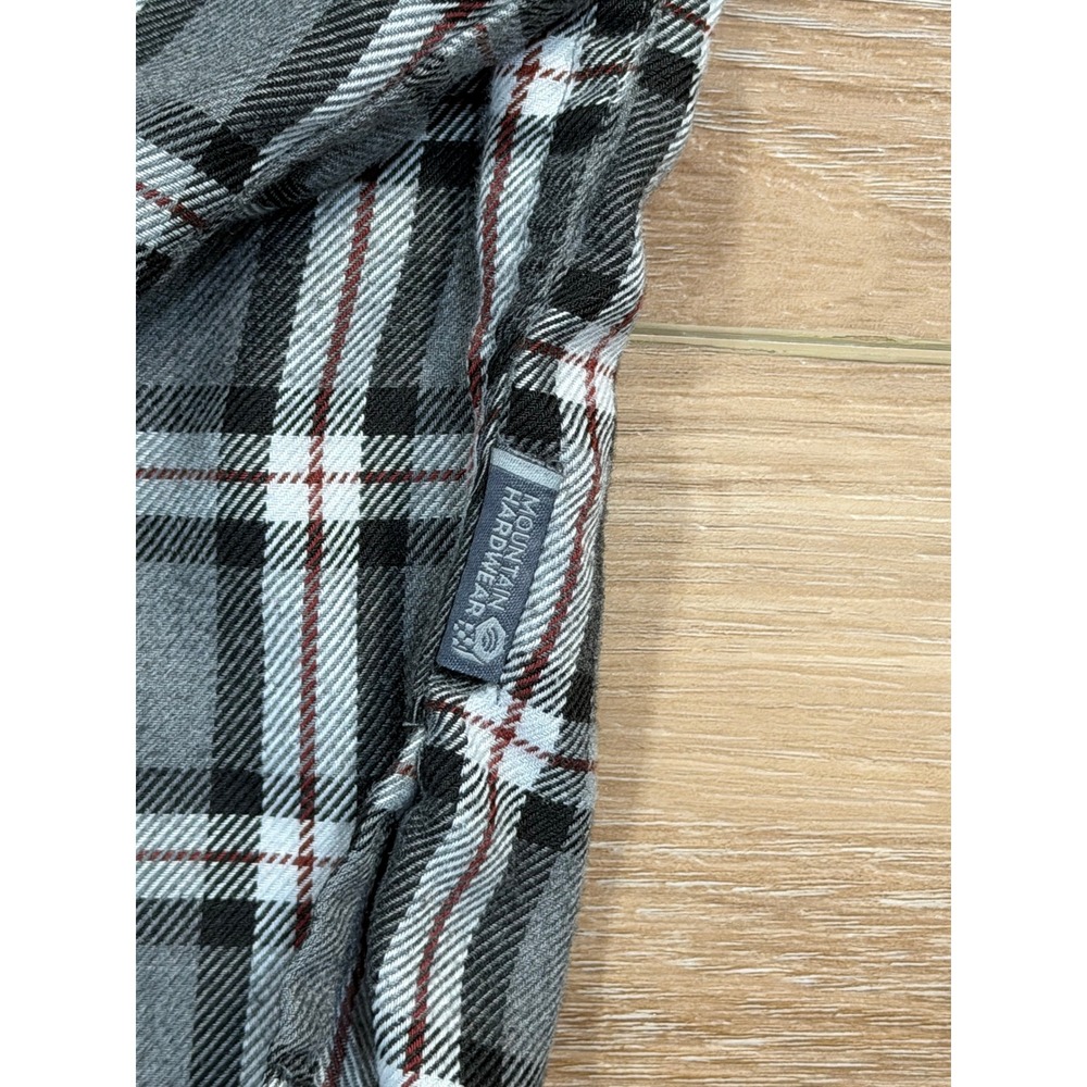 Mountain Hardwear Mens Med Plaid Flannel LS Button Up Down Shirt Gray Black Red - Picture 5 of 7